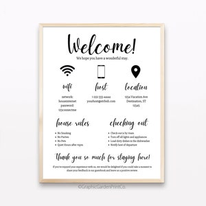 Cartello di benvenuto per gli host di affitti a breve termine, modello Airbnb modificabile, stampabile STR per le vacanze, download digitale VRBO WiFi, guida al check-in degli ospiti