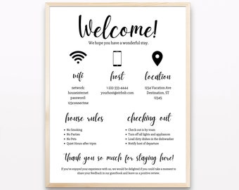 Welcome Sign for Short Term Rental Hosts, Editable Airbnb Template, Vacation STR Printable, VRBO WiFi Digital Download, Guest Check-in Guide