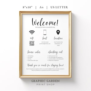 Welcome Sign for Short Term Rental Host, Editable Airbnb Template, Vacation STR Printable QR Code WiFi Digital Download Guest Check In Guide