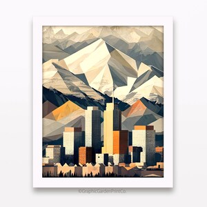 Arte de parede do horizonte de Denver Colorado, paisagem urbana vertical para impressão, download instantâneo de montanhas rochosas, decoração de paisagem urbana, abstrato geométrico
