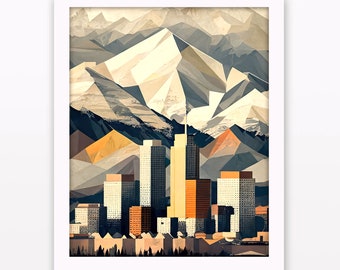 Denver Colorado Skyline Wall Art, Paesaggio urbano verticale stampabile, Montagne rocciose Download istantaneo, Arredamento paesaggio urbano, Astratto geometrico