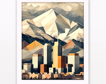 Denver Colorado Skyline Wall Art, Paesaggio urbano verticale stampabile, Montagne rocciose Download istantaneo, Arredamento paesaggio urbano, Astratto geometrico