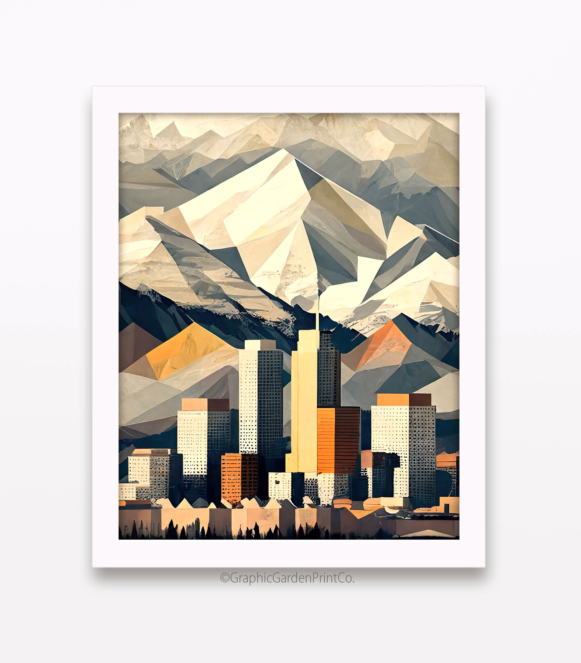 Denver Colorado Skyline Wall Art, Cityscape Vertical Printable, Rocky Mountains Instant Download, Urban Landscape Decor, Geometric Abstract