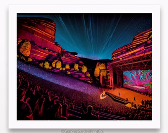 Red Rocks Park & Amphitheatre Wall Art, Morrison Colorado Horizontal Printable, Landscape Digital Download, Stage, Neon Lasers, Frame TV