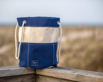 Handmade Small Canvas Nautical Tote with Rope Handle