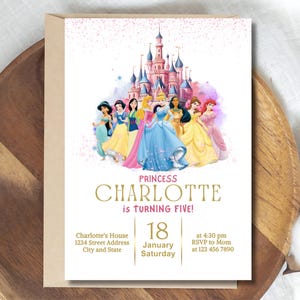 Editable Royal Princess Birthday Party Invite| Editable Digital Template | Instant Download | Girl&#39;s Birthday Party Invite | Custom Princess