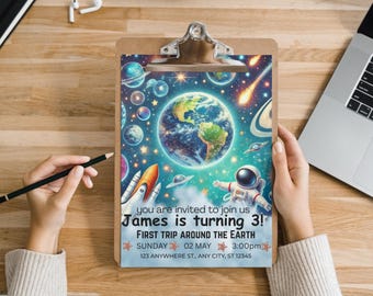 Editable Outer Space Birthday Invitation: Rocket, Planets (Digital Download)