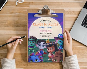 Personalized Super Monsters Birthday Invitation: Canva Template (Digital Download)