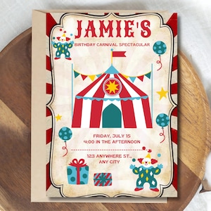 Editable Carnival Birthday Invitation template Circus Birthday Invitation, Carnival Invitation, Carnival Invitation kids birthday invitation