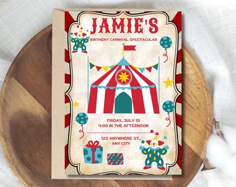 Editable Circus Birthday Invitation Template (Digital Download)