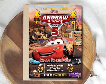 Invitación de cumpleaños de Rayo McQueen: Plantilla editable de Canva (digital)