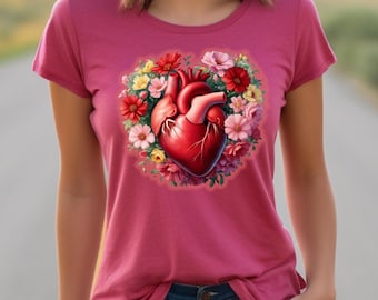 Floral Anatomical Heart T-Shirt – Medical Student Gift, Healthcare Worker Tee, Nurse Appreciation Shirt