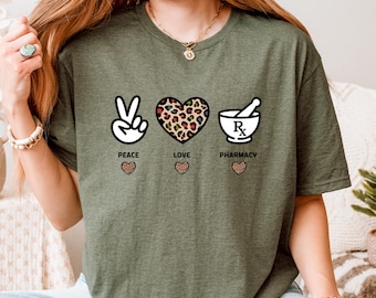 Peace Love Pharmacy Shirt, Cute Leopard Rx Tee for Pharmacist or Tech, Pharmacy Week Gift, Pharmacy Life Tee