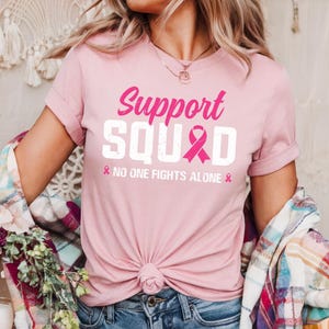 Breast Cancer Support Squad Shirt – No One Fights Alone Breast Cancer Awareness Tee, Men&#39;s Breast Cancer Shirt, Unisex Pink Ribbon Tee