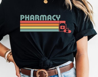 Retro Pharmacy Shirt Vintage Pill Bottle Tee Pharmacist Gift Pharmacy Tech Shirt 70s Style Pharmacy Life Tee