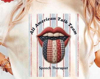 Patriotic Speech Therapist Shirt for SLPs, Comfort Colors Faux Patchwork 4th of July Speech Therapy Tee, Speech Language Pathologist Gift