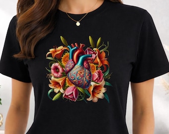 Anatomical Heart Shirt Floral Nurse Shirt Cardiac Nurse Tee Heart Graphic Tee Womens Medical Shirt CVICU RN Nursing Gift