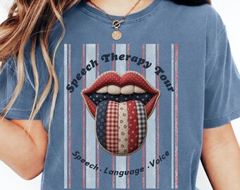 Speech Therapy Shirt Faux Patchwork SLP Shirt Comfort Colors Retro Speech Language Pathologist Tee Speech Therapist Gift SLPA Appreciation