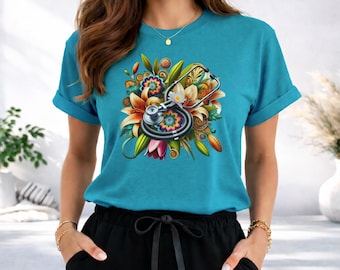 Floral Stethoscope Nurse Shirt, RN LPN CNA Gift, Medical Assistant Tee, Healthcare Appreciation Gift