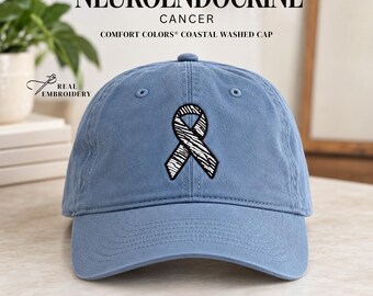 Neuroendocrine Cancer Hat Zebra Ribbon Embroidered Net Cancer Gift Survivor Support Fighter Caregiver Baseball Cap Awareness Advocacy