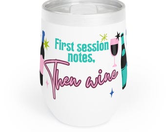 ABA 'First session notes, Then wine' Tumbler - teal and pink