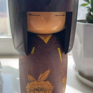 Vintage Kokeshi Doll: Kimono Girl with Plum Blossom, Japanese Wood Art