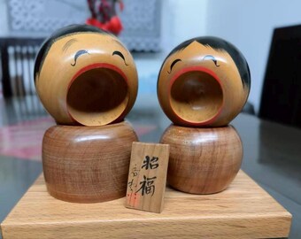 A Pair of Vintage Creative Kokeshi - Laughing Baby Brings Good Fortune - By Sato Koson with Original Box