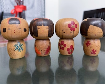 Isamu Yamakawa 山川いさむ - Rare Vintage 4-piece 四季 Wooden Set Kokeshi Dolls | Japanese Wooden Figurine