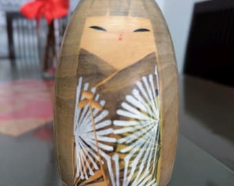 Rare Vintage Kokeshi Doll by Issetsu Kuribayashi 栗林一雪 Japanese Wooden Figurine