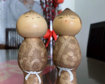 Vintage Kokeshi Doll Set: 無心, Award-Winning Japanese Wooden Dolls With Original Box - Masao Watanabe 渡边正雄