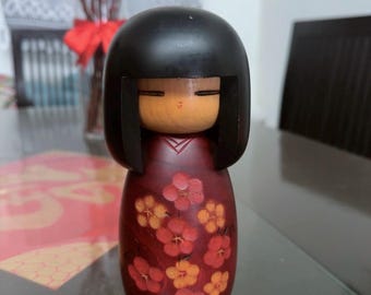 Rare Vintage Kokeshi Doll by Masae Fujikawa 藤川正衛 Plum Blossom Kimono Collectible Wooden Art