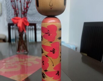 Atsuo Tanaka 田中敦夫 - Rare Vintage Large Tradional Japanese Kokeshi Doll | Japanese Blossom Wooden Figurine