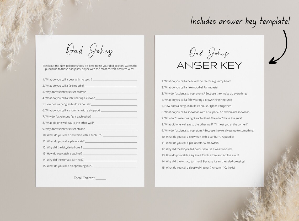 Dad Jokes Baby Shower Game, Funny Baby Shower Game, Minimalist Baby