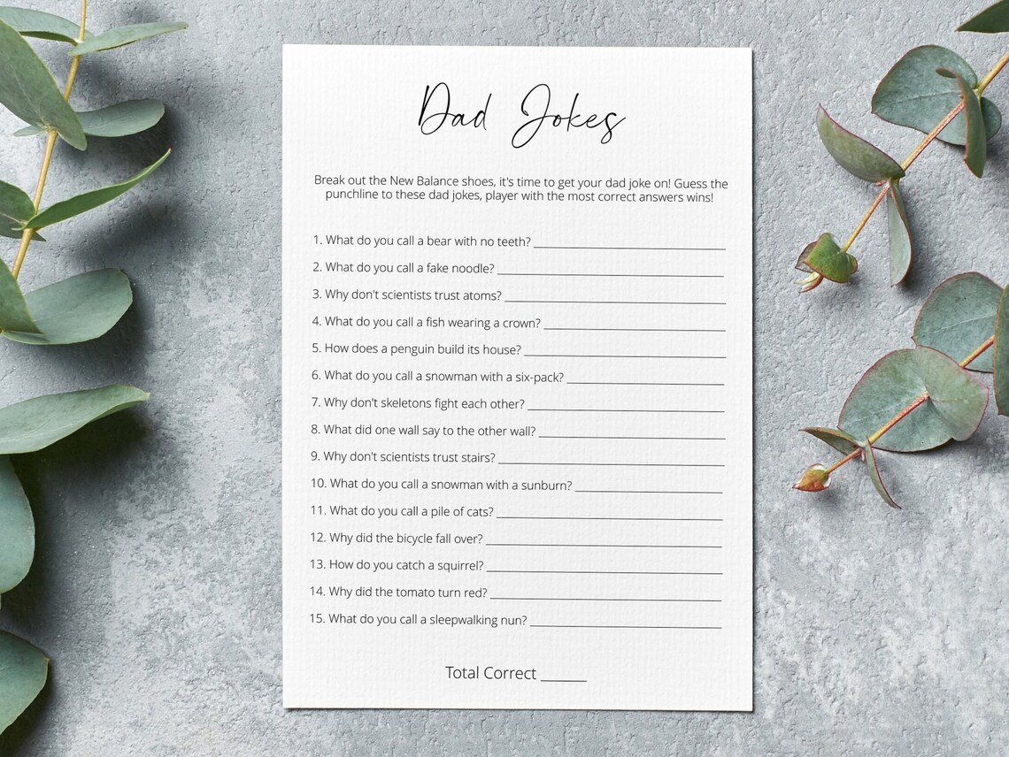Dad Jokes Baby Shower Game, Funny Baby Shower Game, Minimalist Baby