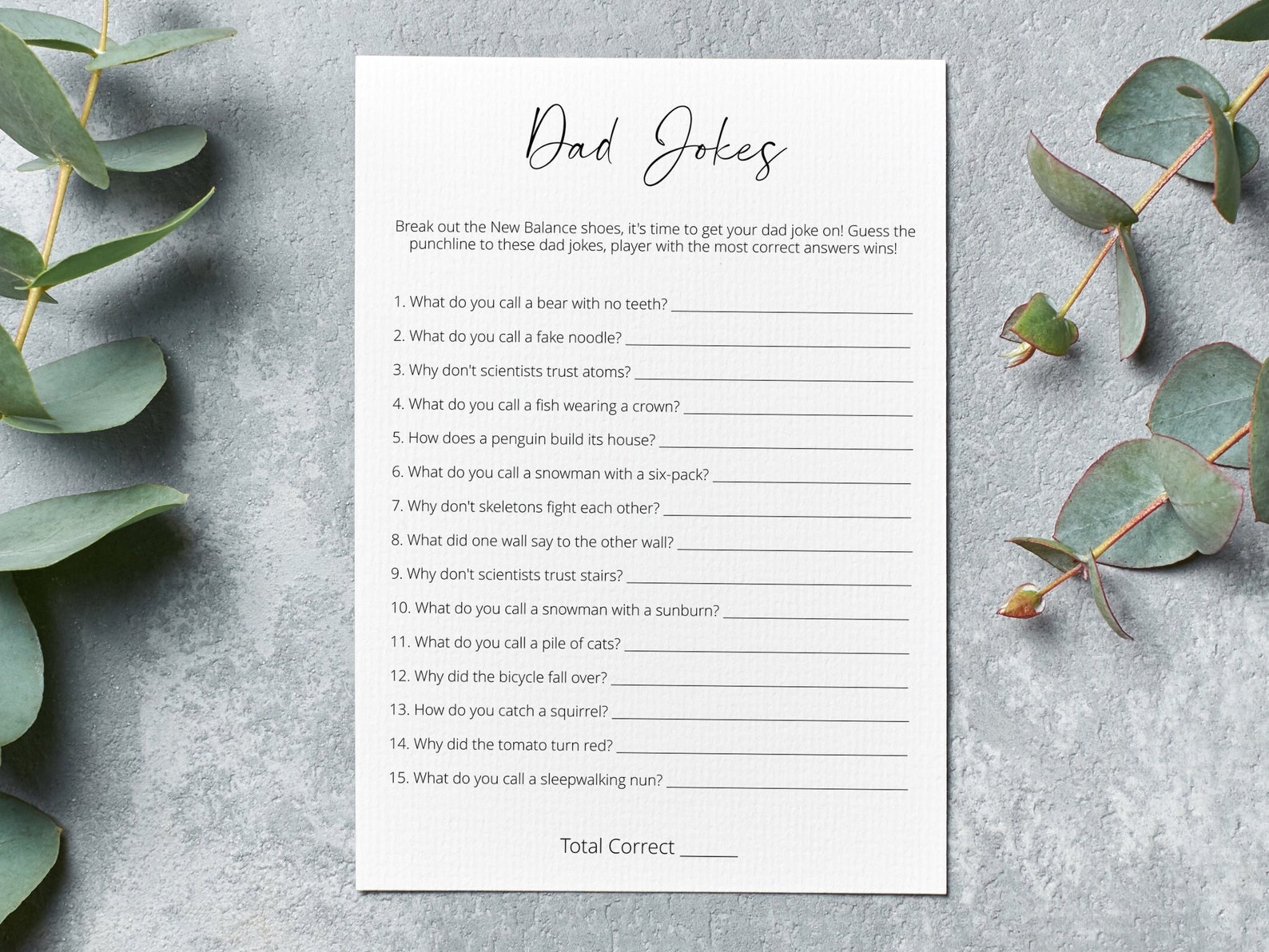 Dad Jokes Baby Shower Game, Funny Baby Shower Game, Minimalist Baby