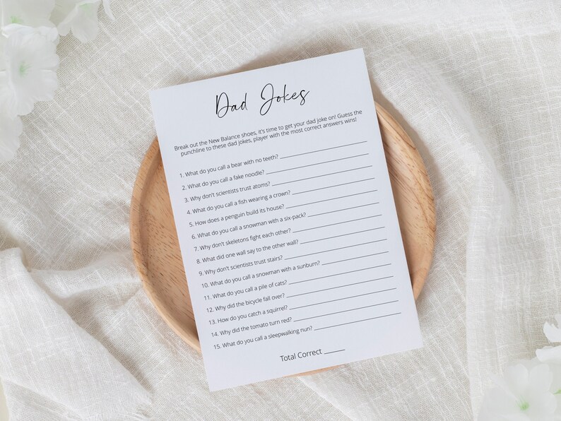 Dad Jokes Baby Shower Game, Funny Baby Shower Game, Minimalist Baby
