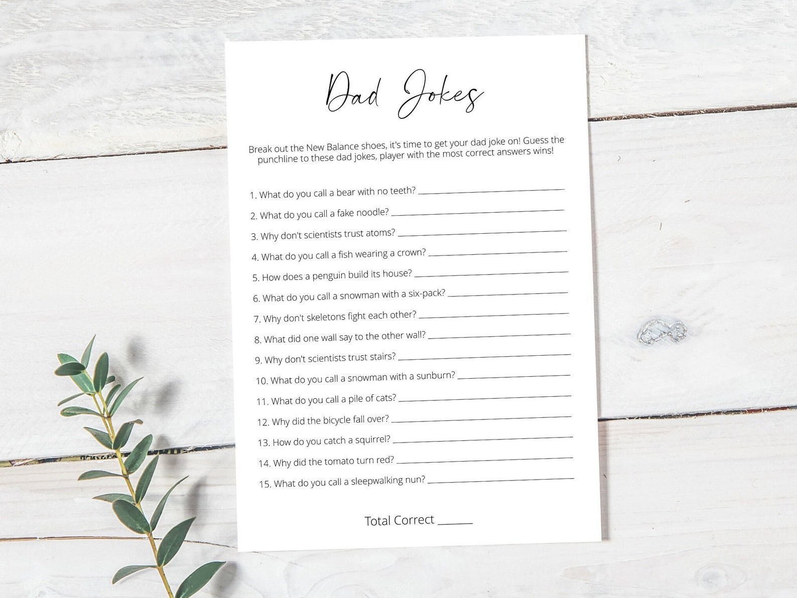 Dad Jokes Baby Shower Game, Funny Baby Shower Game, Minimalist Baby