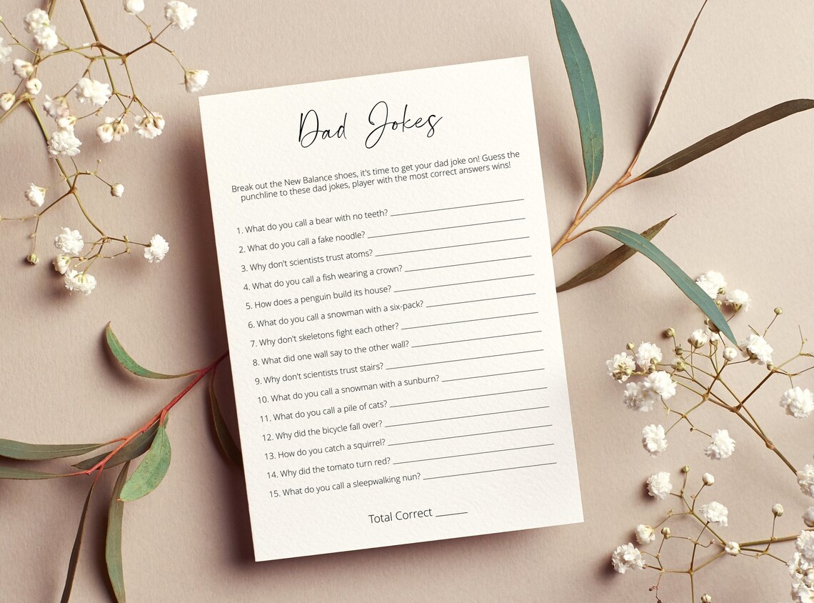 Dad Jokes Baby Shower Game, Funny Baby Shower Game, Minimalist Baby