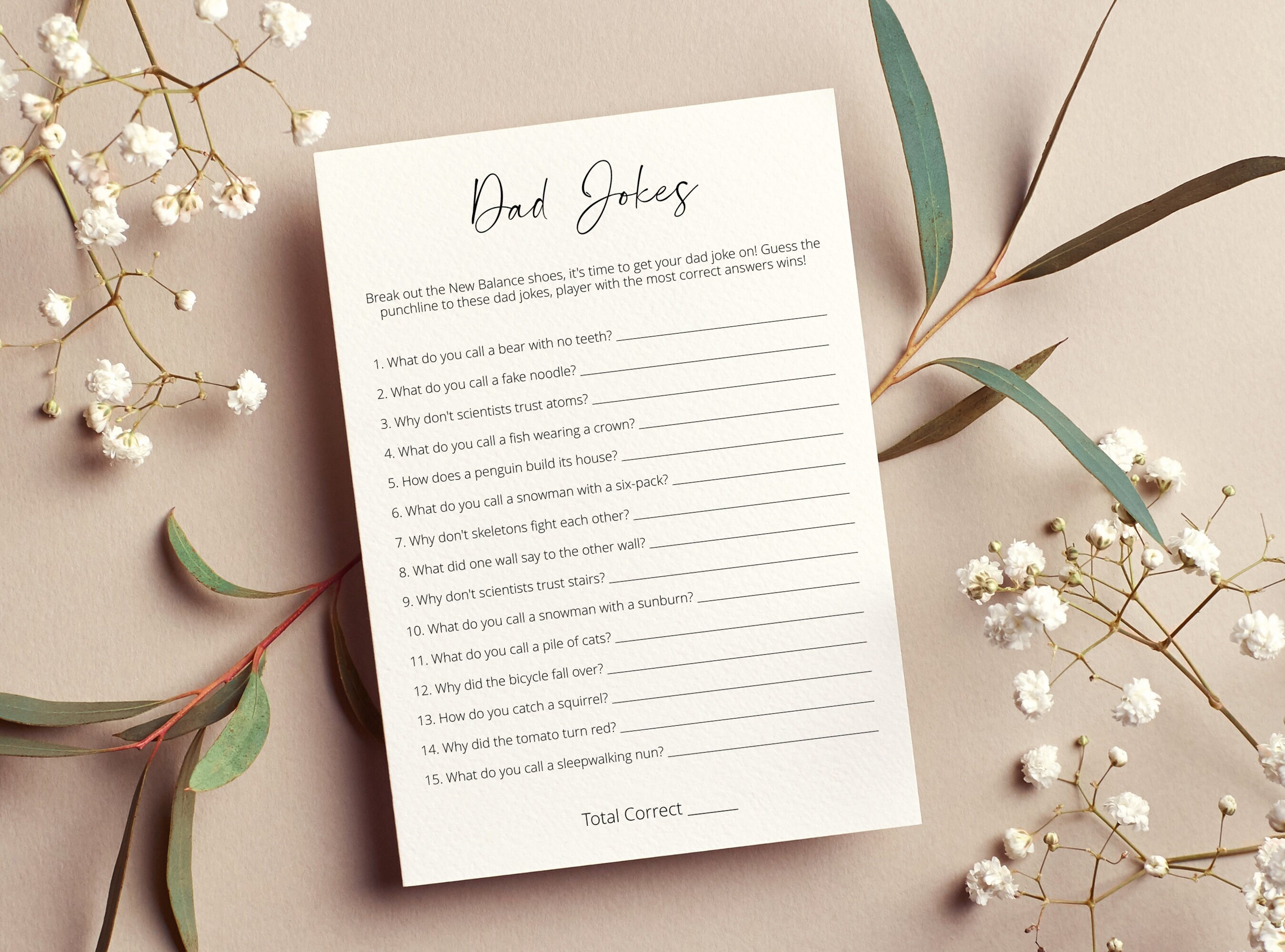 Dad Jokes Baby Shower Game, Funny Baby Shower Game, Minimalist Baby