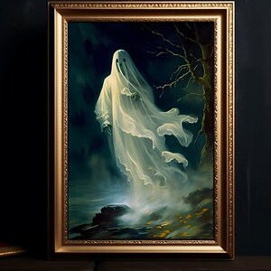 Fantasma nella foresta, Stampa digitale di Halloween, Spirito nella foresta, Spirito gotico, Dark Academia, Pittura gotica