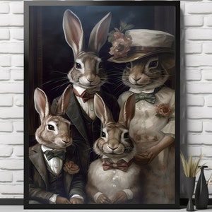 Victorian Rabbit Family Print | Living Room Decor | VintageArtRealm Downloadable PRINTABLE Digital Art Print