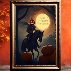 Headless Horseman Digital Print, Halloween print, Dark Academia, Gothic Painting, Spooky Portrait, Sleepy Hollow, Pumpkin Man, Tarrytown