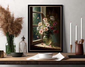 Flower Vase Print | Living Room Decor | VintageArtRealm Downloadable PRINTABLE Digital Art Print