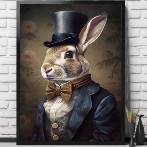 Victorian Rabbit Print | Living Room Decor | VintageArtRealm Downloadable PRINTABLE Digital Art Print