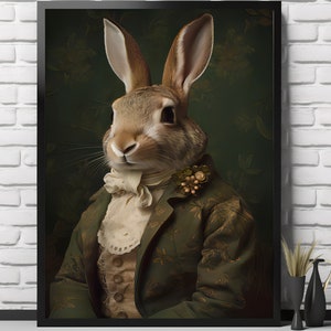 Victorian Rabbit Portrait Print | Living Room Decor | VintageArtRealm Downloadable PRINTABLE Digital Art Print