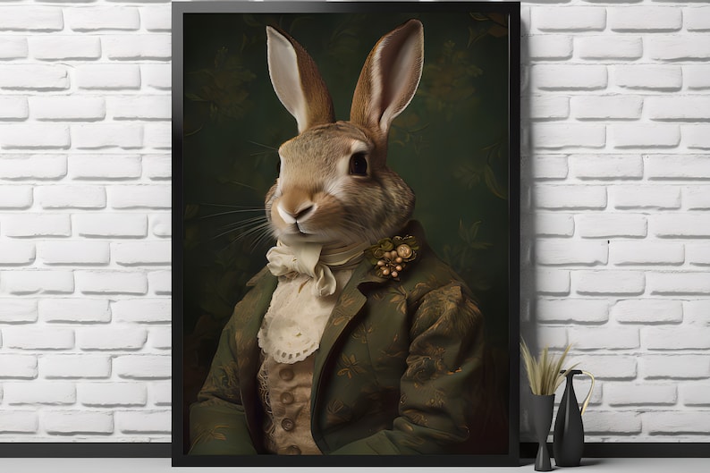 Victorian Rabbit Portrait Print | Living Room Decor | Vintageartrealm ...