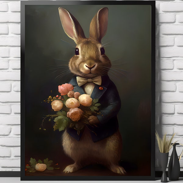 Victorian Bunny Print | Living Room Decor | VintageArtRealm Downloadable PRINTABLE Digital Art Print