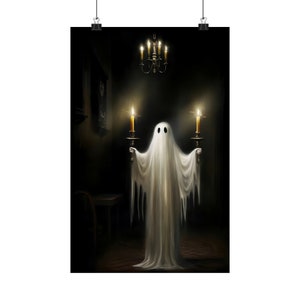 Ghost with Candles, Matte Poster, Ghost Holding Candle, Halloween, Dark Academia, Gothic Painting, Halloween Poster, Spooky Poster