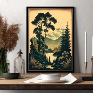 Muted Green Landscape Digital Print | Living Room Decor Vintage | Downloadable PRINTABLE Digital Art Print
