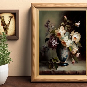 Flower Vase Portrait | Living Room Decor | VintageArtRealm Downloadable PRINTABLE Digital Art Print